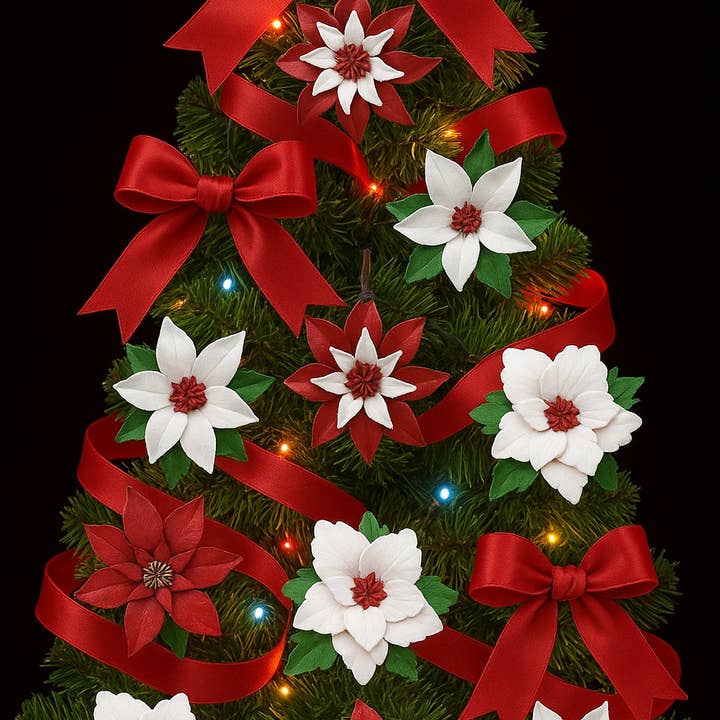 Sunflower Handmade leather inc - Venta al por mayor Adornos - 12 adornos de cuero con flores de poinsettia2