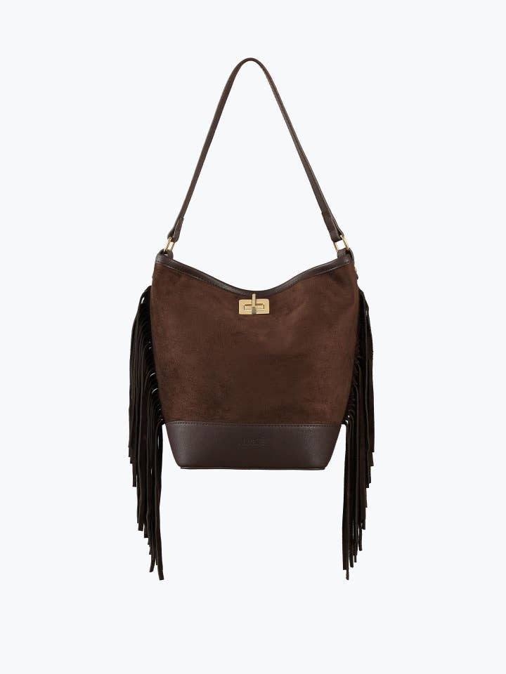 Wildleder-Umhängetasche mit Quasten Braun für den Großhandel von JUSTE