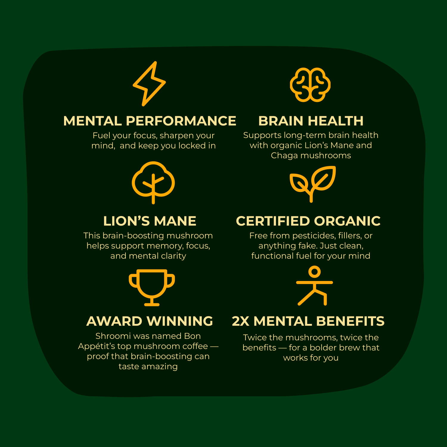 Shroomi - Vente Café moulu - Café aux champignons Shroomi - Café moulu biologique du Guatemala, torréfaction foncée, sachet de 10 oz2