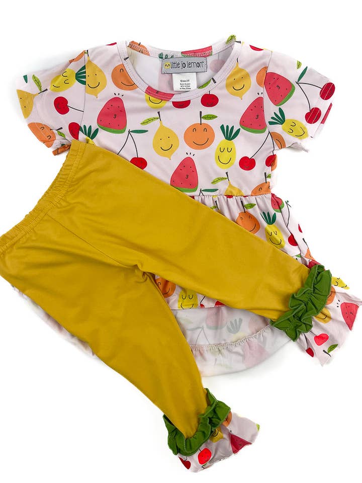 Happy Fruits Ruffled Tunic Set for wholesale by Little Jo Lemon