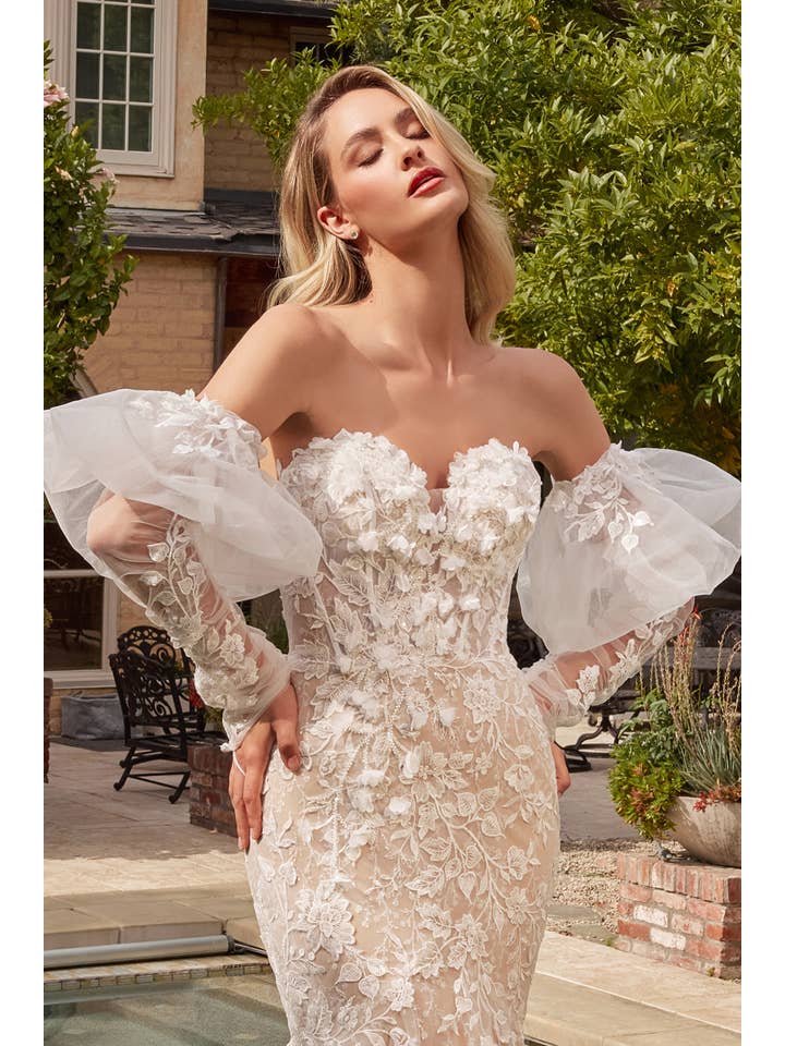 OFF WHITE NUDE LACE MERMAID BRIDAL GOWN WITH REMOVABLE SLEEVES for wholesale on Faire