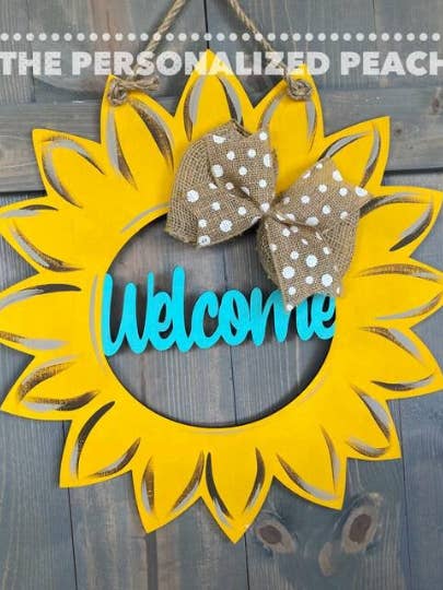 Welcome Sunflower Door Hanger/Fall Door Hanger/ Laser Cut/ B for wholesale by The Personalized Peach