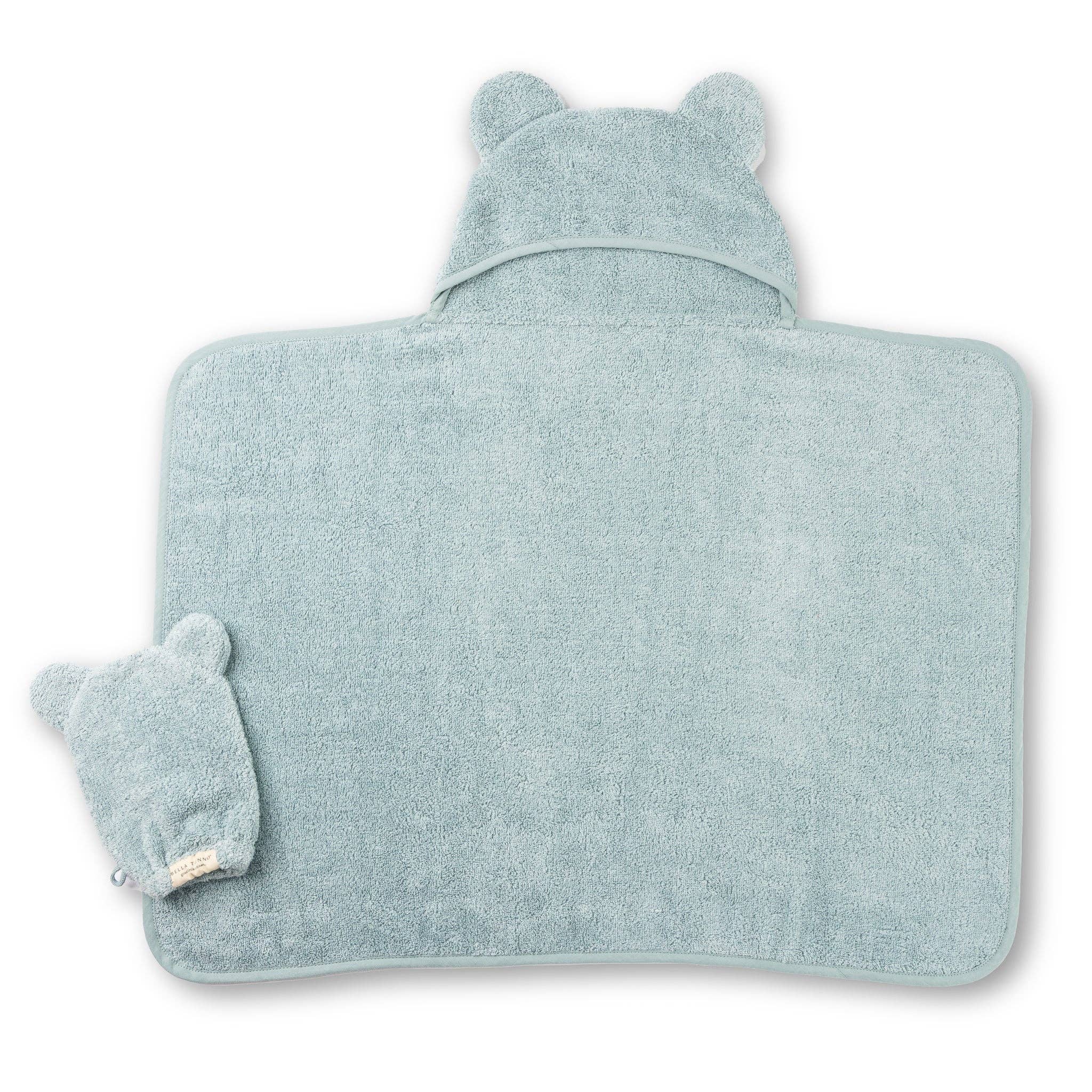 Blue Hooded Towel + Wash Mitt Set Fog for wholesale on Faire2
