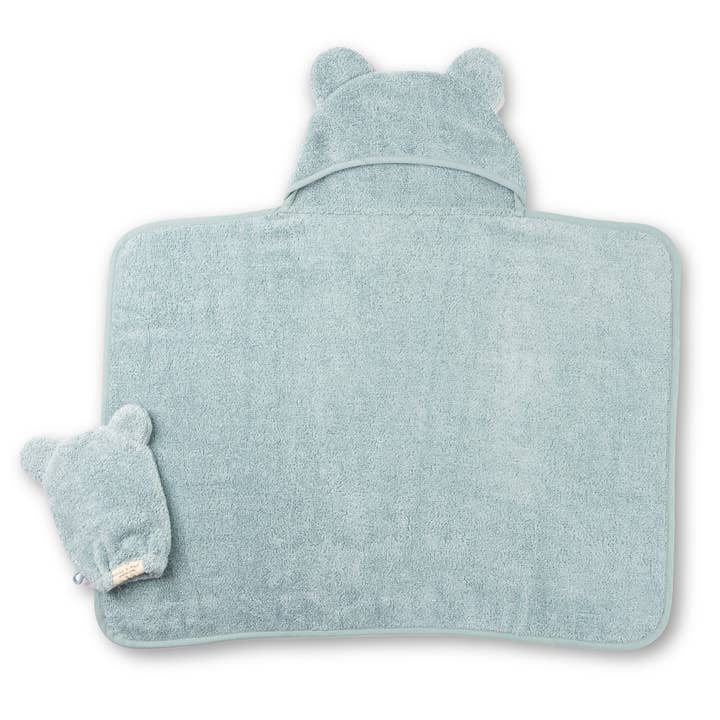 Blue Hooded Towel + Wash Mitt Set Fog for wholesale on Faire2