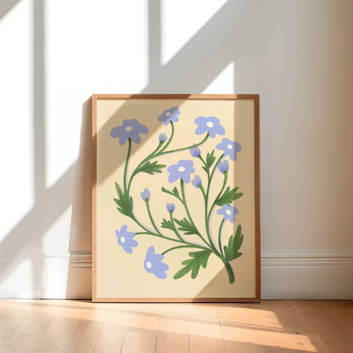 Impression d'art de fleurs bleues délicates | Décoration murale printanière pour la maison pour la vente par Brush & Bird Paper Co.