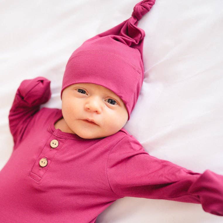 Will & Charlie Shop - Wholesale Newborn/Knit Hat - Baby - Cranberry Bamboo Knot Hat1
