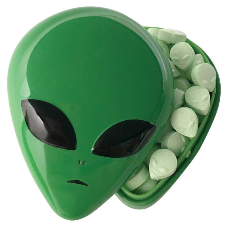 Grandpa Joe's Candy Shop - Wholesale Hard Candy - Alien Head Sours, Green Apple Candy Collectible Tin, 12ct1