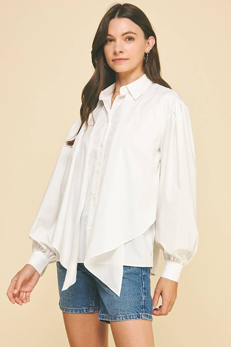 PINCH - Wholesale Button Down Shirt - Women's - FRONT TIE DETAILED BUTTON DOWN SHIRT - 6524T8