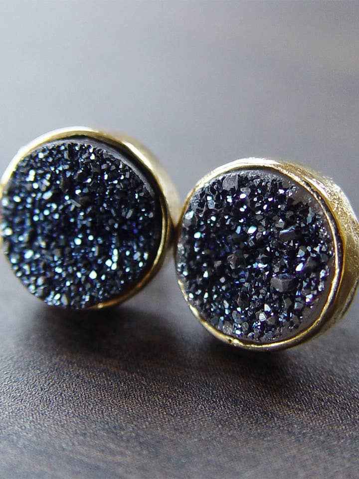 Navy Druzy Gold Filled Stud Earrings – Deep Blue Druzy Studs for wholesale by Friedasophie