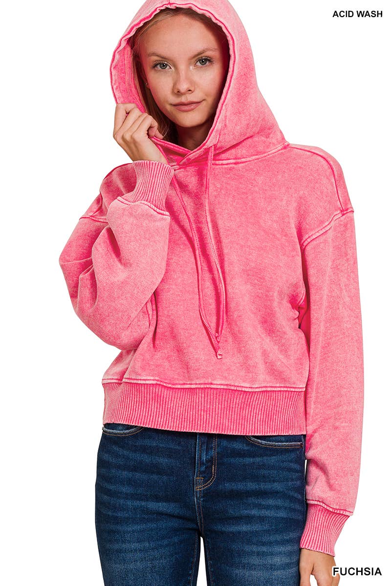 42POPS - Vendita all'ingrosso Felpa con cappuccio - Donna - Felpa con cappuccio corta in pile lavaggio acido .SI-250948