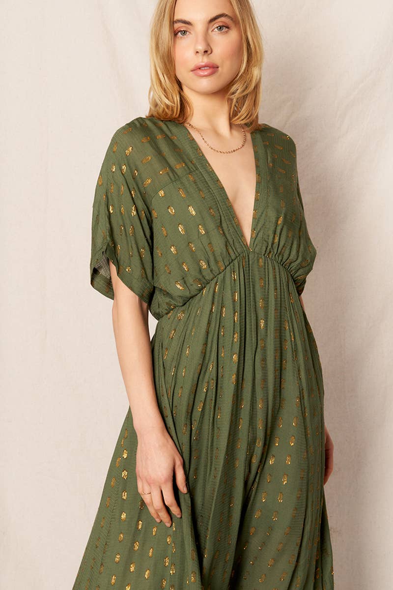 En Crème - Wholesale Dress - Women's - Kimono Sleeve Lurex Polka Dot Maxi Dress10