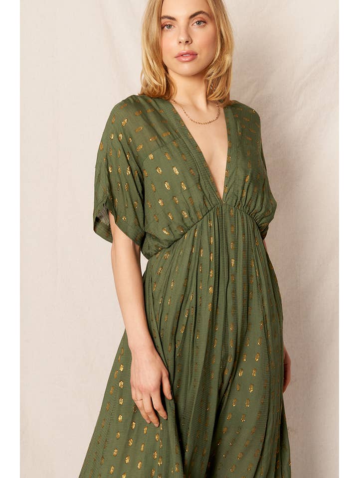 En Crème - Wholesale Dress - Women's - Kimono Sleeve Lurex Polka Dot Maxi Dress10