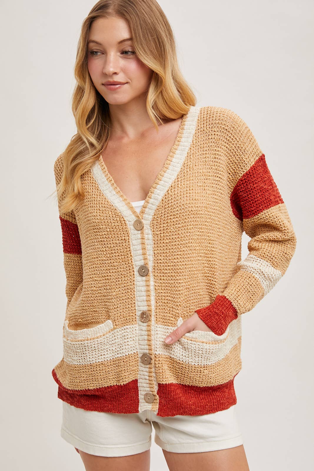 Bluivy - Wholesale Cardigan - Women's - COLOR BLOCK BUTTON DOWN KNIT SWEATER CARDIGAN10