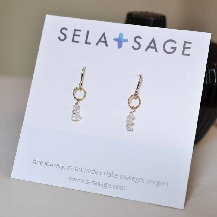 Rå Herkimer diamant delikate øreringe, minimalistisk cirkel drop for engroshandel hos Sela+Sage
