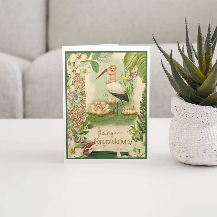 Cheerful Whimsies - Vendita all'ingrosso Biglietto di auguri per la nascita - Biglietto per il nuovo bambino. Sincere congratulazioni. Stile vintage dolce.2