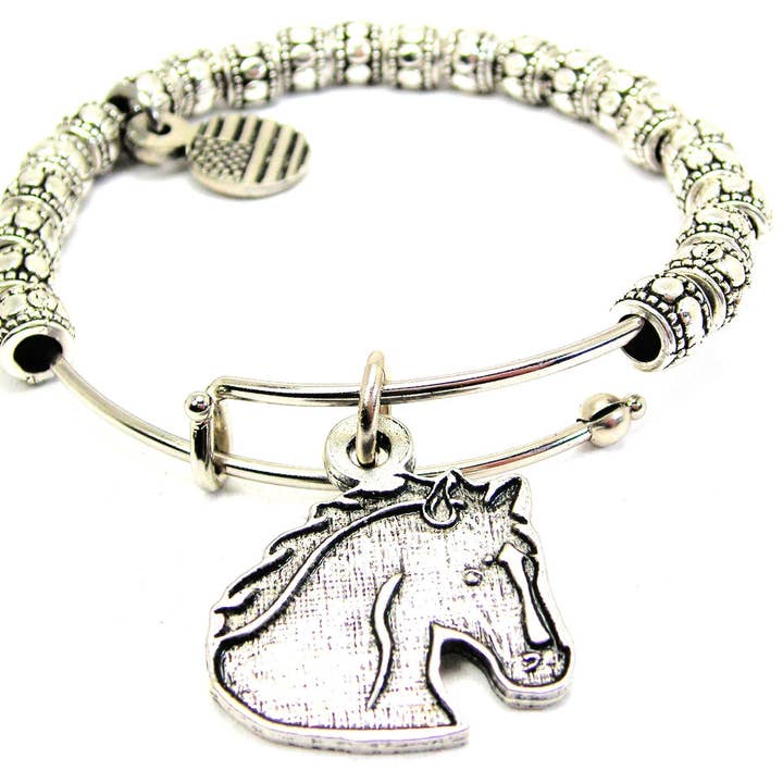 Bracelet perlé en métal avec buste d'étalon Chevaux Equestrian Pony pour la vente par Chubby Chico Charms