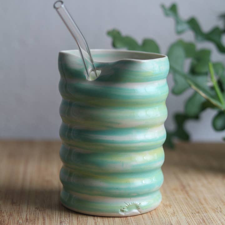 Cedar Sun Ceramics - Wholesale Drinking Glass/Cup - Pottery Straw Tumbler | Adult Sippy Cup | Finger Painted