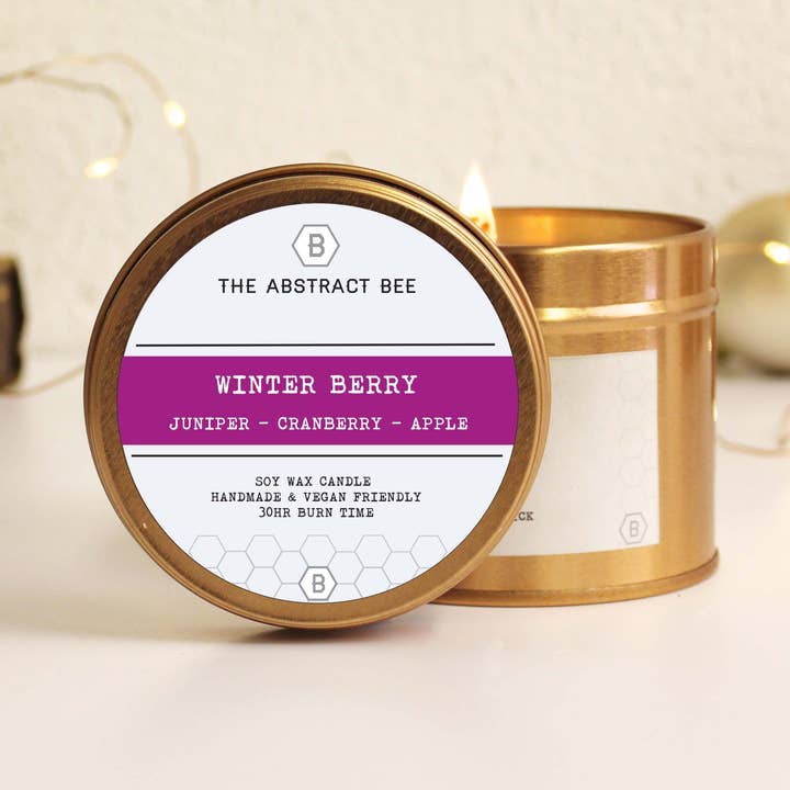 Winter Berry Christmas Scent Tin Candle for wholesale by The Abstract Bee