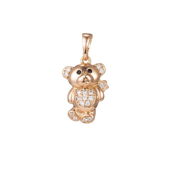 18k Gold Filled Micro Pave CZ Cutie Bear Pendant Charm, Micro Pave CZ Bear Pendant Charm, Gold Filled Pendant, For DIY Jewelry I-412 I-481 for wholesale by Aim Eternal