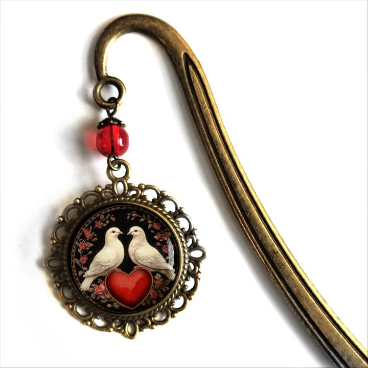 Love Bird Doves Bronze and Glass Valentine's Day Bookmark  for wholesale by The Divine Iguana
