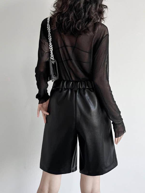 BLACK Loose Straight Leg High-Waisted Pleated Split-Joint Shorts for wholesale on Faire4