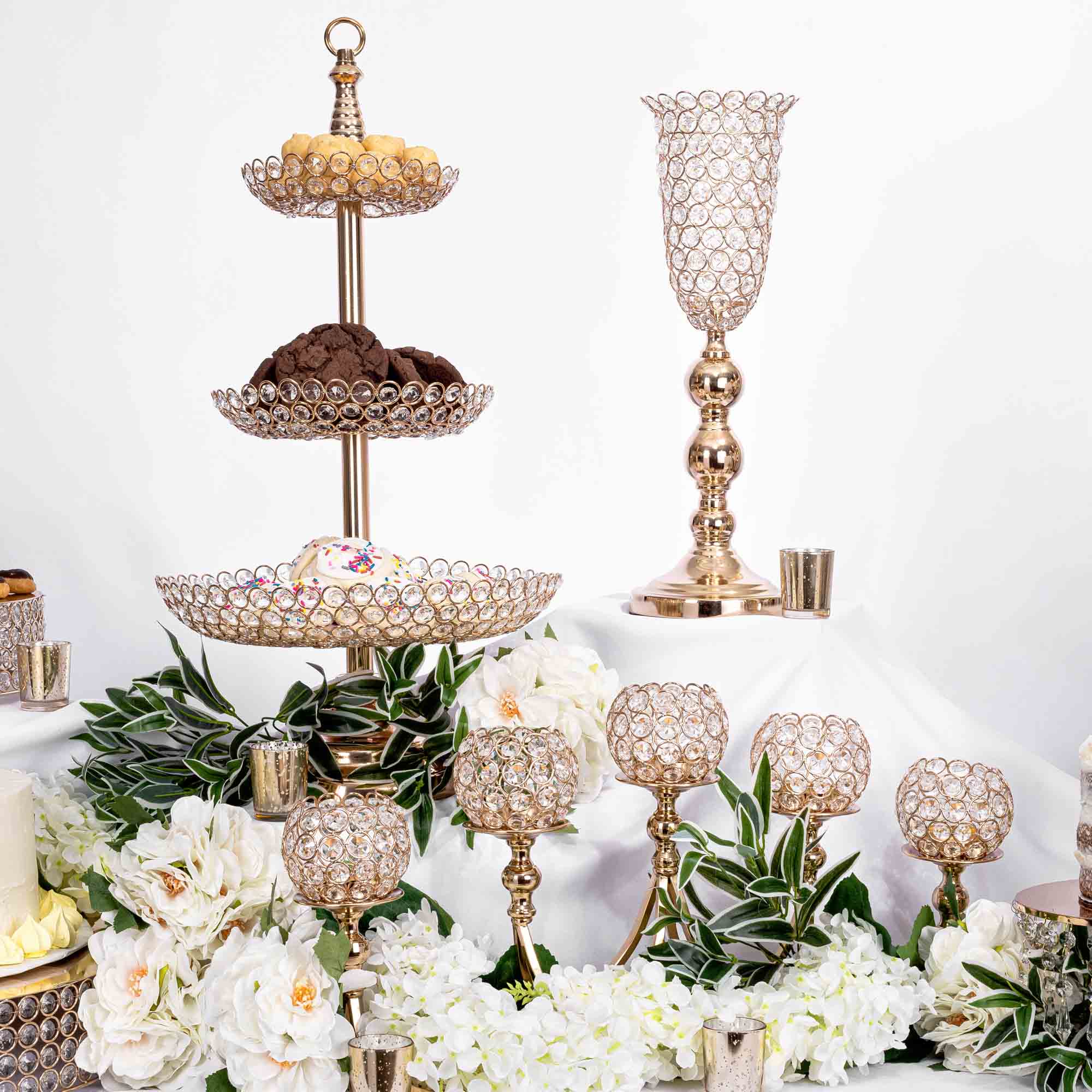 Crystal Treat Stand - 3 Tiers - Gold for wholesale on Faire2