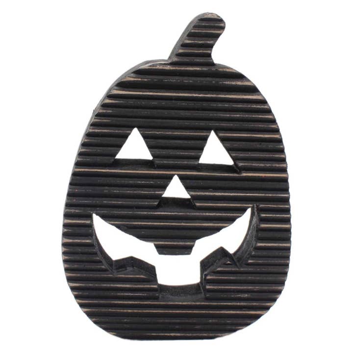Large Black Ridged Wood Jack O Lantern for wholesale by WT Collection