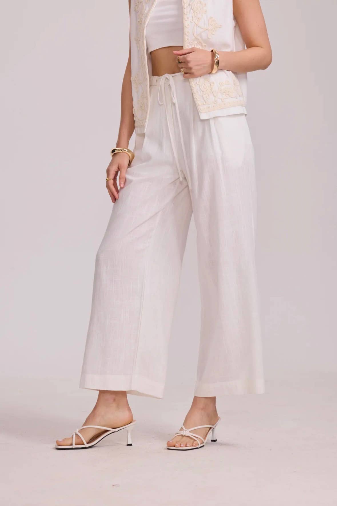 Frime - Wholesale Pants - Women's - Wide-leg pants in cotton and linen - 24315