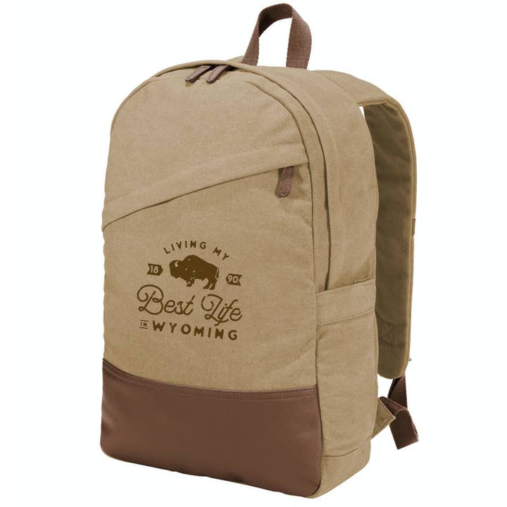 Living My Best life in Wyoming Cotton Canvas Backpack for wholesale by Living My Best Life in Wyoming