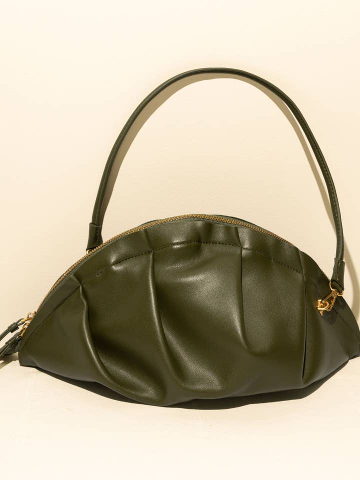 Nova Bolsa de Gyoza Pele de Vaca Verde Oliva por atacado de Yunyinrose