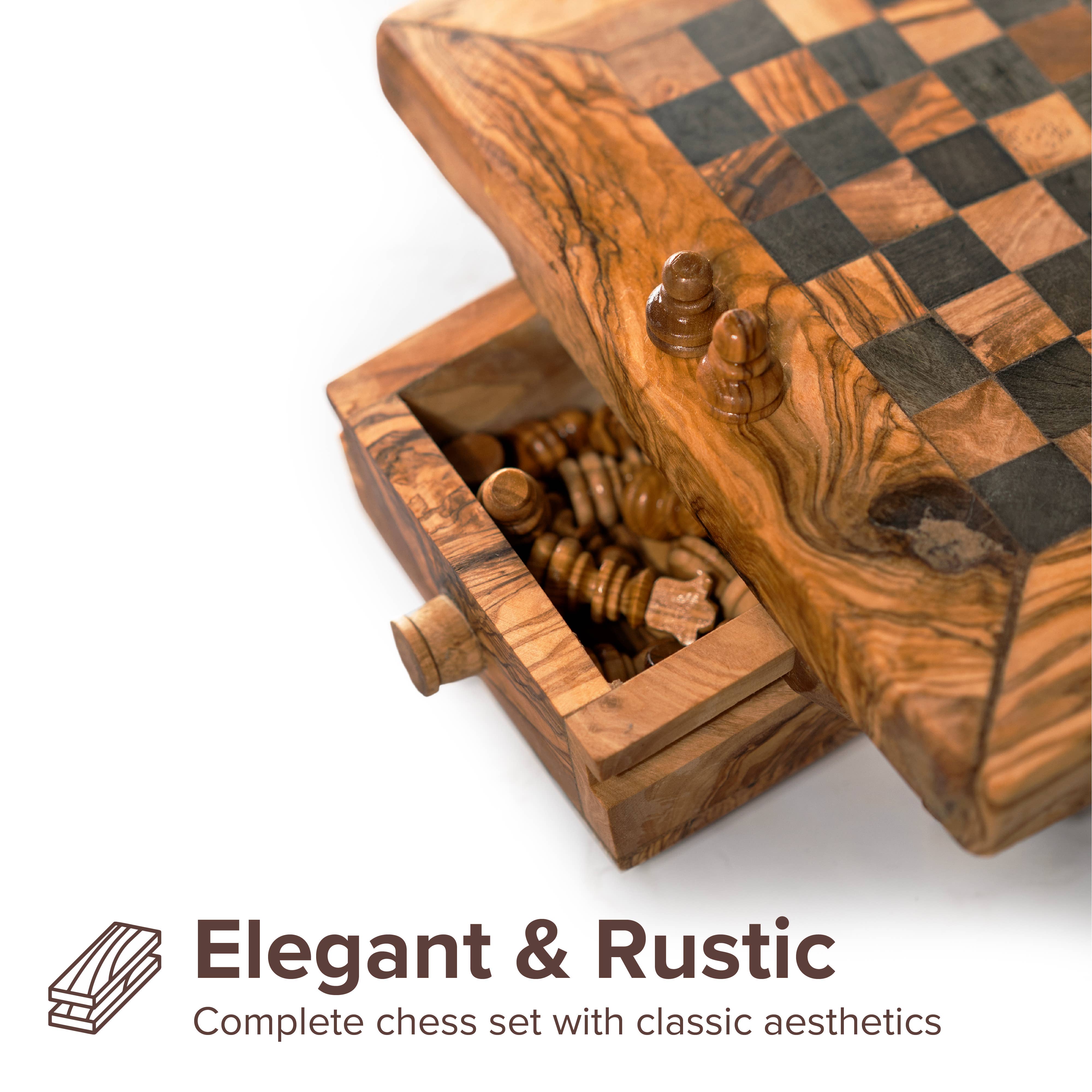 Next Day Shop - Wholesale Board Game - Square Wood Chess Set Handmade of Olive Wood, Antique Chess4