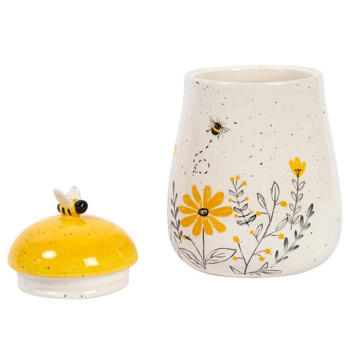 Art & Home - Vente Bocal décoratif - Pot en céramique avec couvercle Bee Garden 7,8"