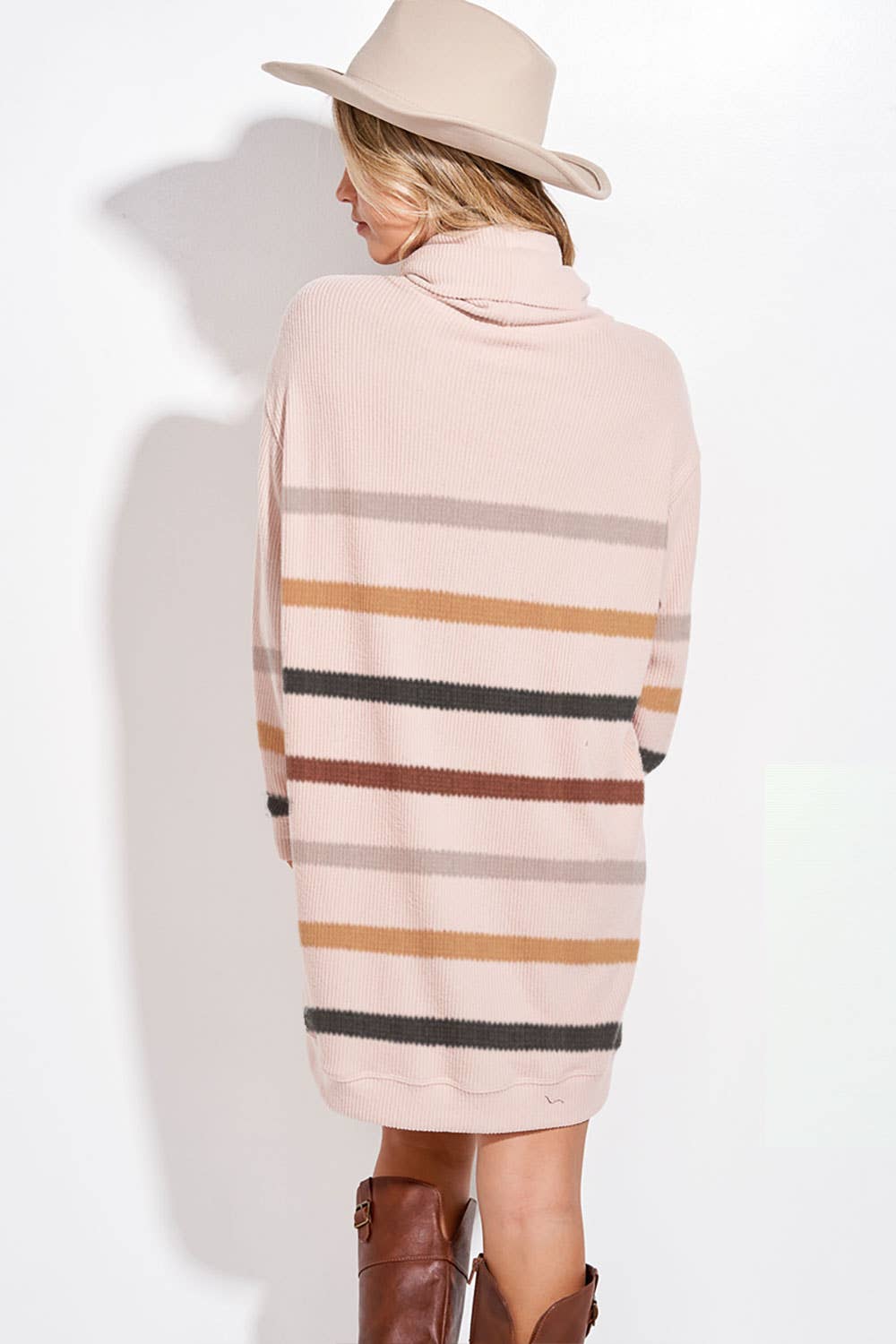 Phil Love - Vente Robe – femme - T913G9925A - Robe tunique rayée à col roulé2