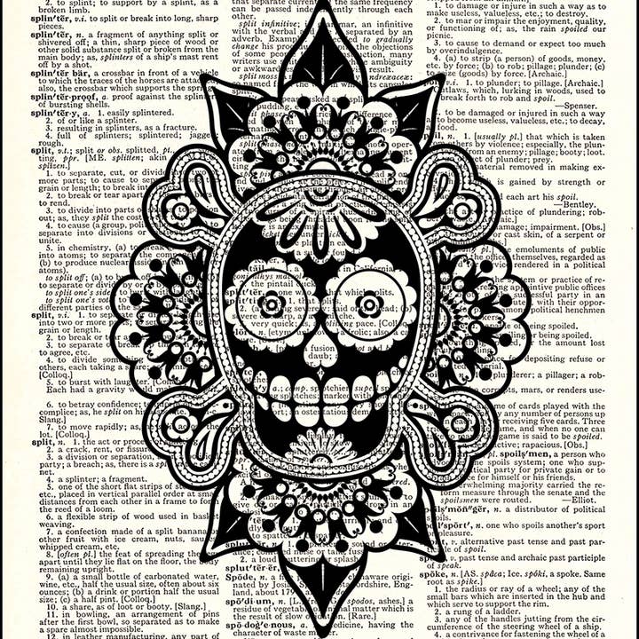 Day of the Dead Paisley Dictionary Print for wholesale by Fresh Prints of CT
