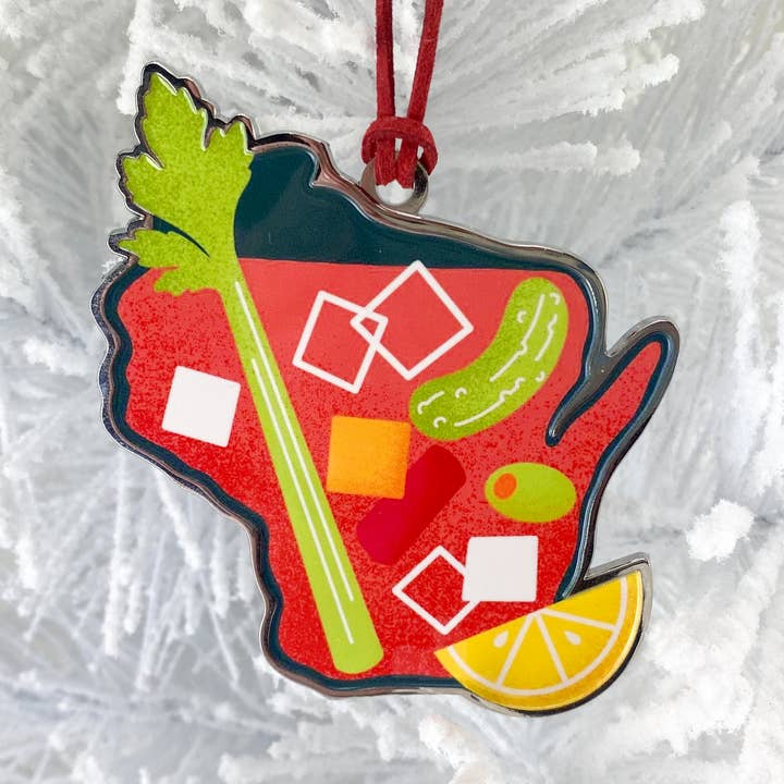 Wisconsin Bloody Mary Metal Ornament for wholesale by Midwestmod | Pixel + Stitch
