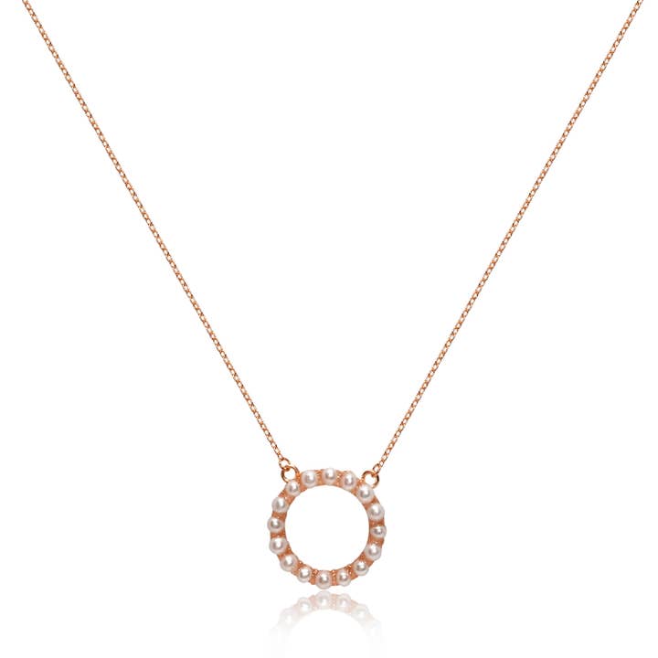 circle of life'pearl hoop pendant, 18k rose gold vermeil for engroshandel hos Lustrous Jewellery