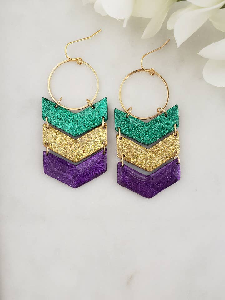 Glitter | Mardi Gras lerörhängen Dangle Fat Tuesday för wholesale av LulaLina Design