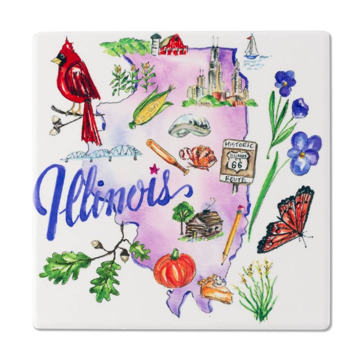 Sottobicchiere in ceramica LA State Collection Illinois Rosanne Beck per la vendita all'ingrosso da parte di Boston International