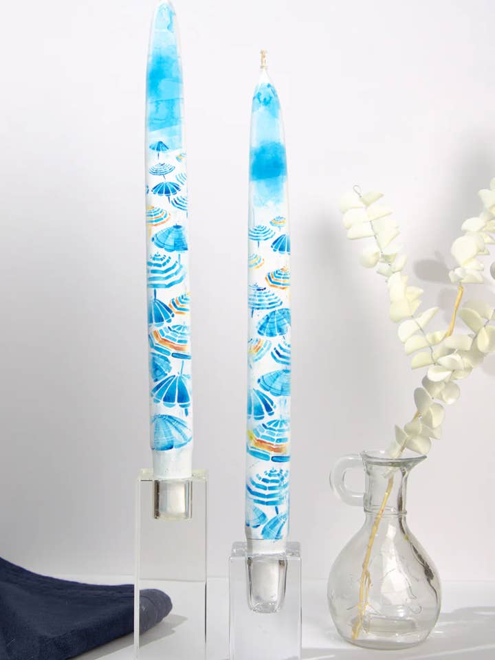 Taper Candles - Blue Umbrellas on the Beach - Set of 2 Tape for wholesale by Flatyz EU
