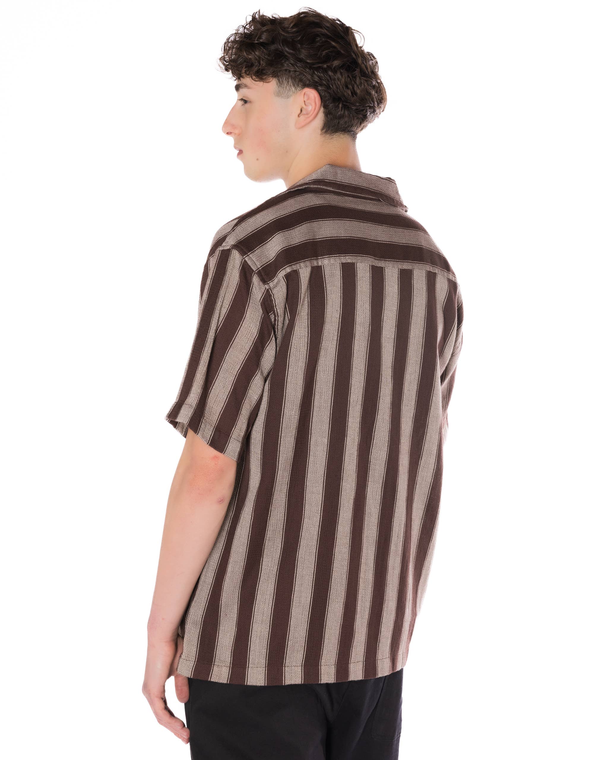Marron #3 Chemise à rayures texturées pour hommes [HF-3300-Brown #3]  en vente sur Faire4