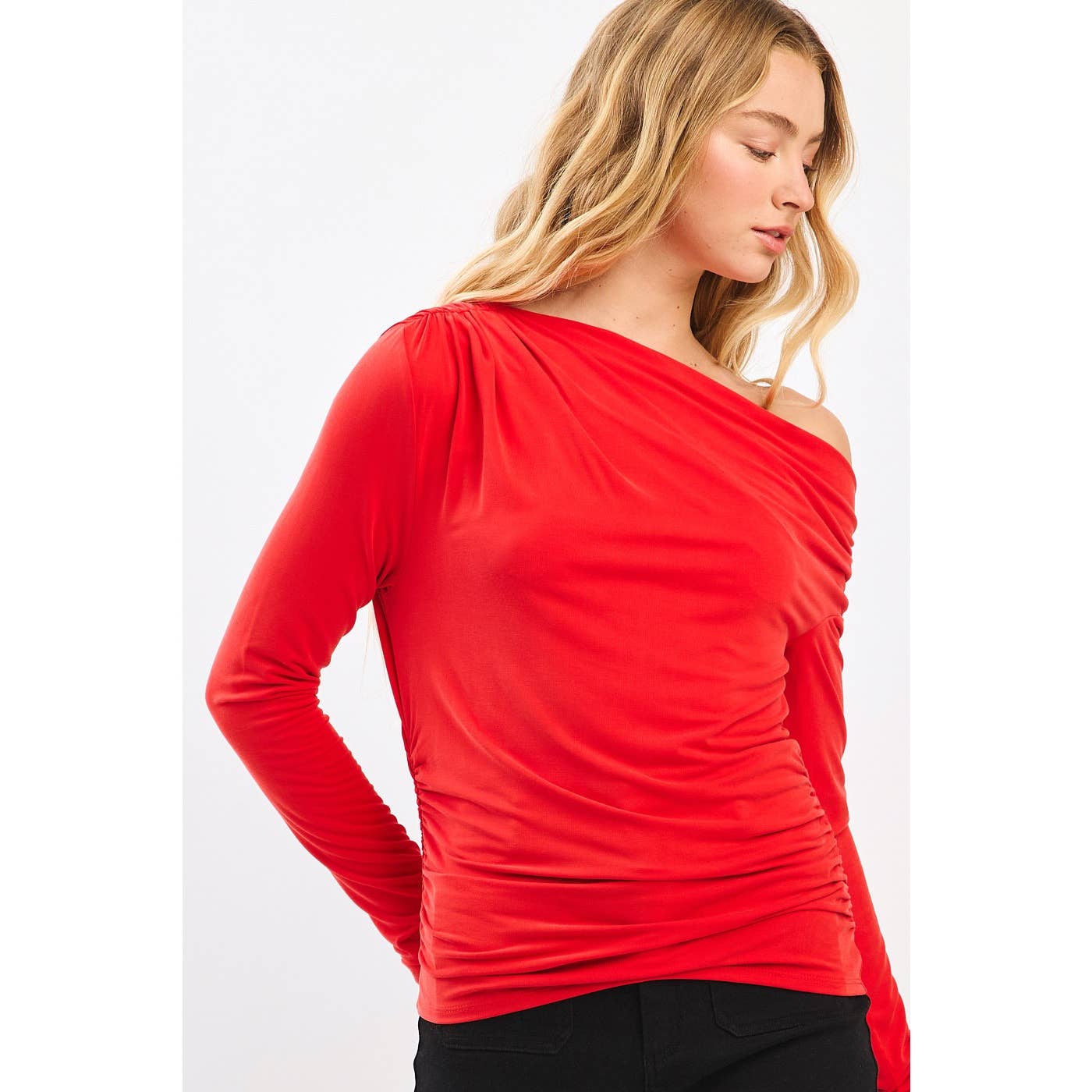 mittoshop - Wholesale Knit Top - Women's - ONE SHOULDER LONG SLEEVE DRAPE BRUSHED KNIT TOP14