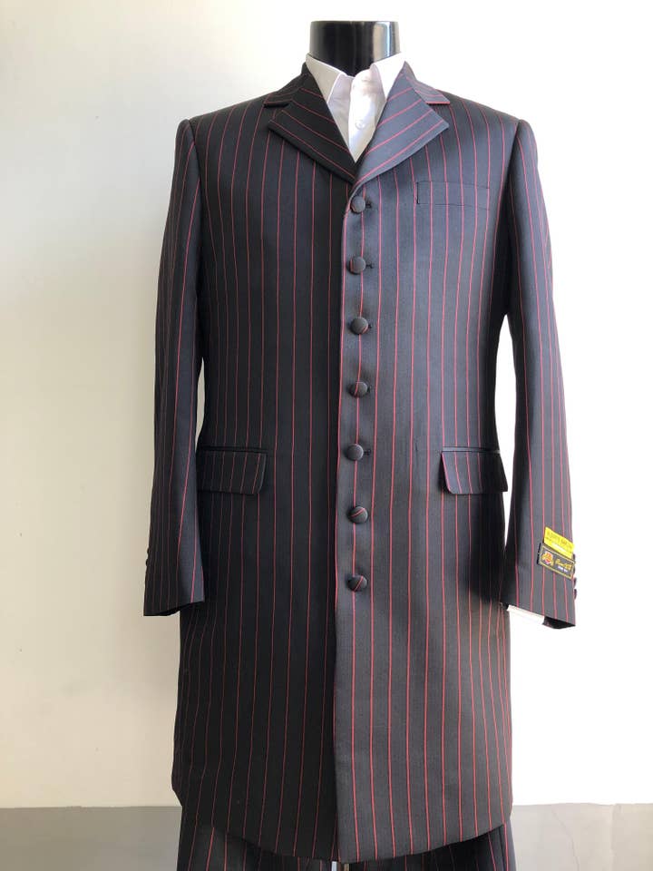 Black Red Men Gray Gangster Zoot Suit for wholesale on Faire