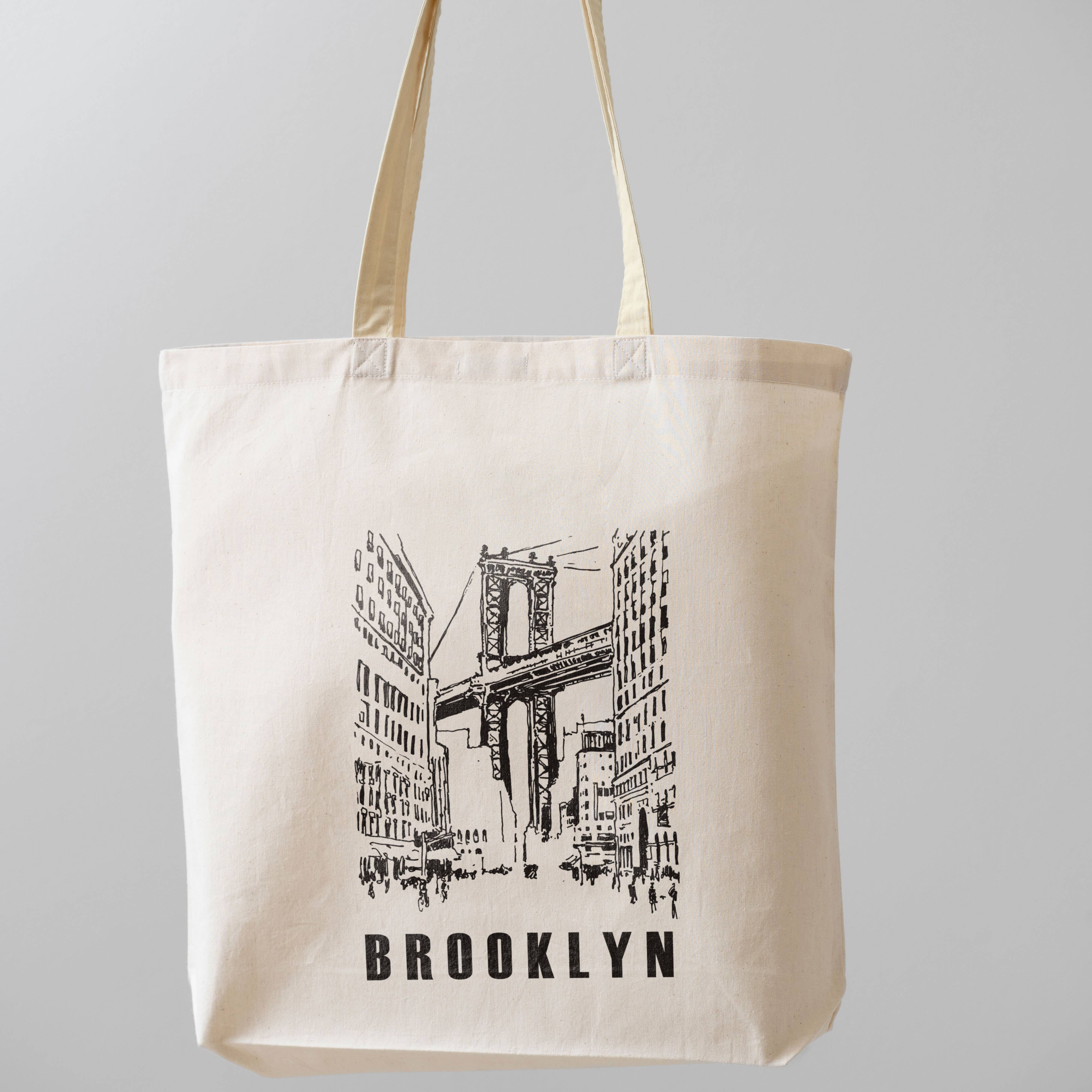 GoboxPrintCo - Wholesale Tote Bag - Unisex - Brooklyn Canvas Tote Bag – Minimalist NYC Bridge Sketch2