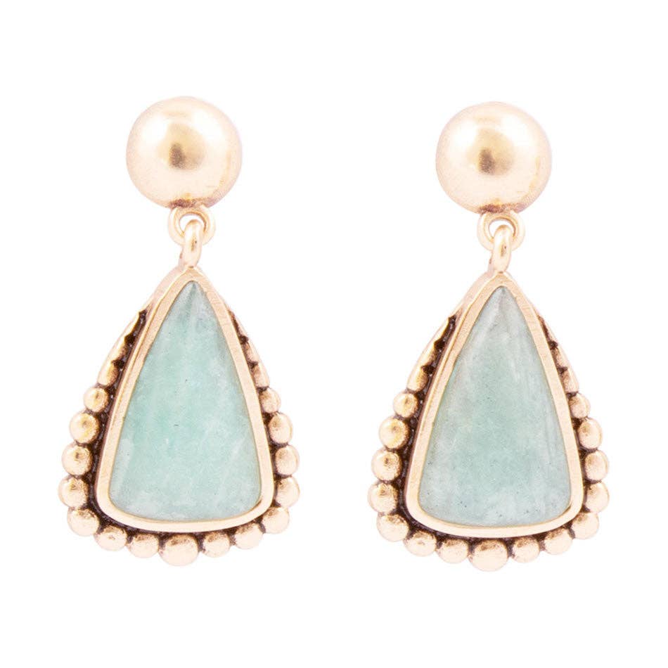 Barse Jewelry - Wholesale Dangle Earrings - Begondor Blue Amazonite Golden Post Drop Earrings0