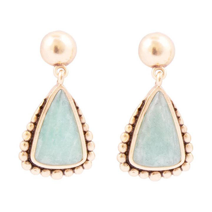 Barse Jewelry - Wholesale Dangle Earrings - Begondor Blue Amazonite Golden Post Drop Earrings