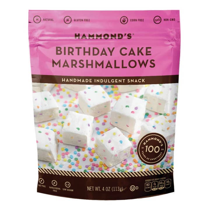 Handmade All-Natural Marshmallows - Birthday Cake - 4 oz Bag for wholesale by Hammond's Candies