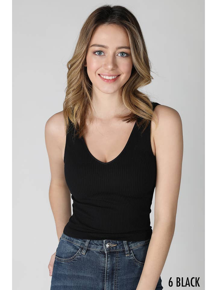 NIKIBIKI – Top de malha - Mulher por atacado – NS7575 - Top recortado canelado com decote em V16