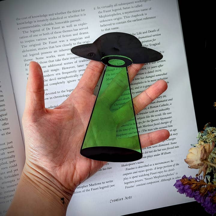 Dark Veinlet – Großhandel Lesezeichen – Clear Bookmark - Grüne UFO-Weltraum-Aliens2