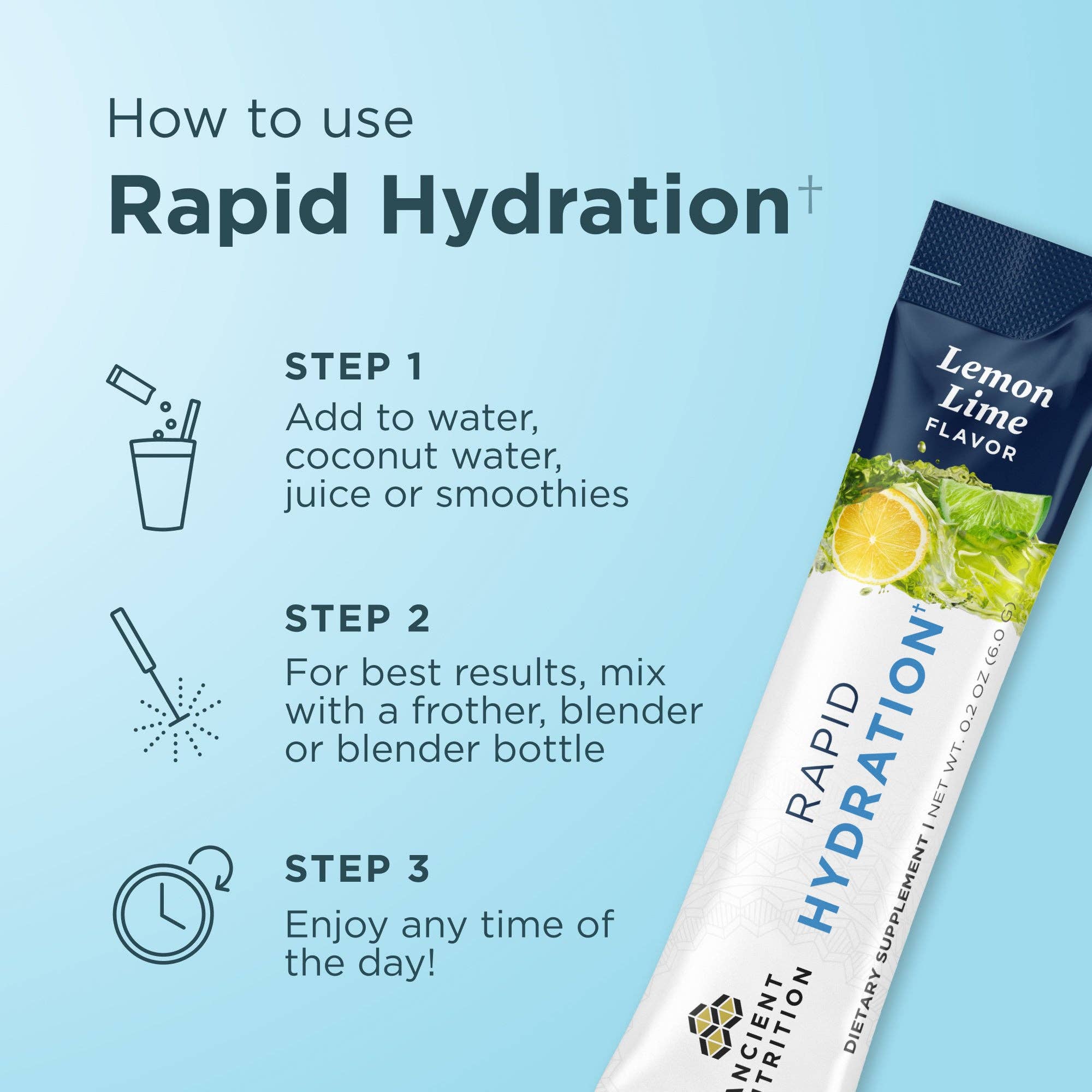 Ancient Nutrition - Wholesale Powdered Health Drink - Rapid Hydration | Powder Lemon Lime Flavor (15 Servings)4