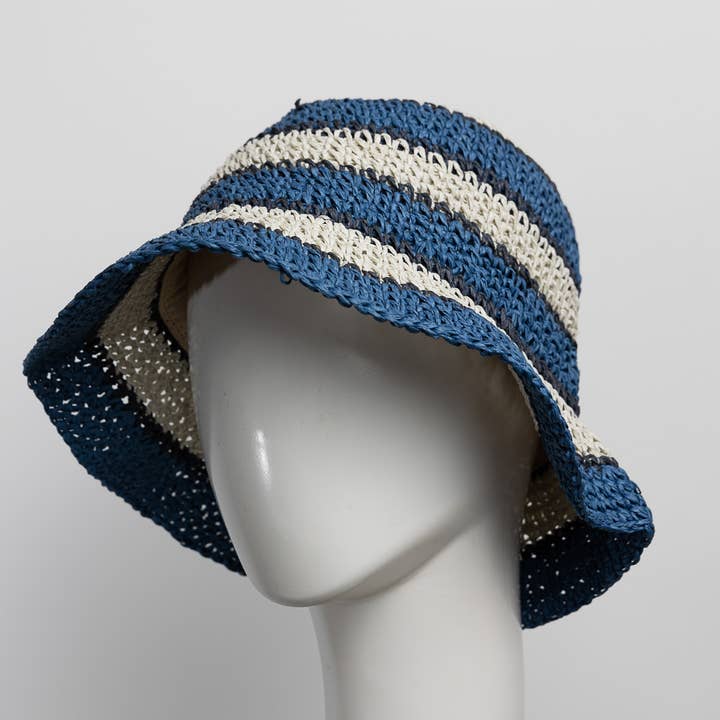 Leto Accessories - Wholesale Bucket Hat - Women's - Crochet Stitched Striped Pattern Bucket Hat4